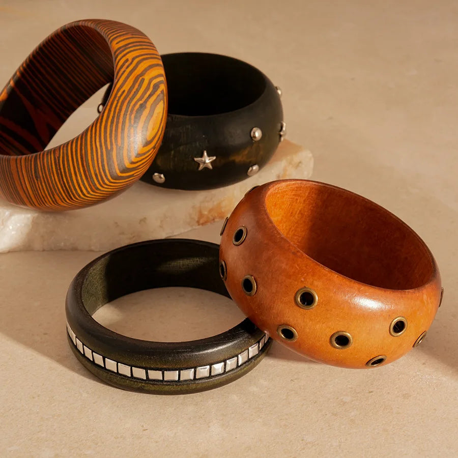 12 Styles Natural Wooden Square Round Bracelet for Women Men Hip Hop  Rivet Beads Wide Bangles Hand Jewelry Pulseras Mujer