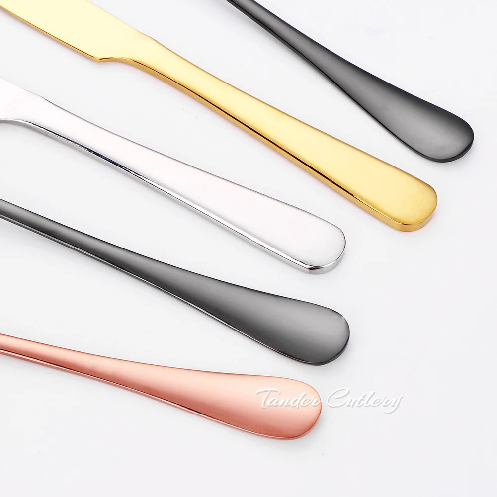 4/6/12 Pieces Stainless Steel Dessert Spoon Black Stirring Spoon Ice Cream Cake Sliver Spoons Set Gold Cutlery Mirror Tableware