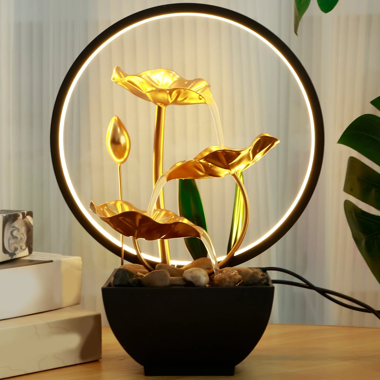 Tabletop Water Fountain Waterfall Fountain Natural Lights For Home Decor