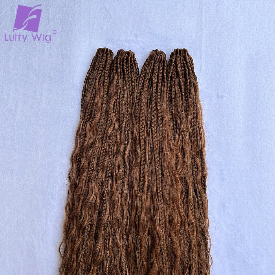 Crochet Boho Box Braids #30 Color Brown Human Hair Curly Full Ends With Pre Looped Braiding Goddess Hair Extensions For Women