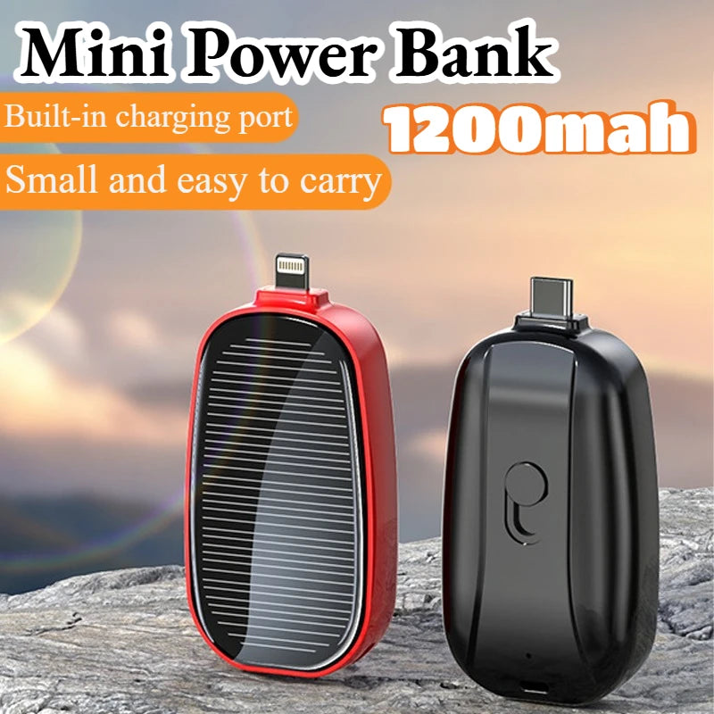 2025 New Solar Power Bank Mini Key Ring Powerbank Phone Portable Charger 1200mah External  Spare Battery for Xiaomi IPhone