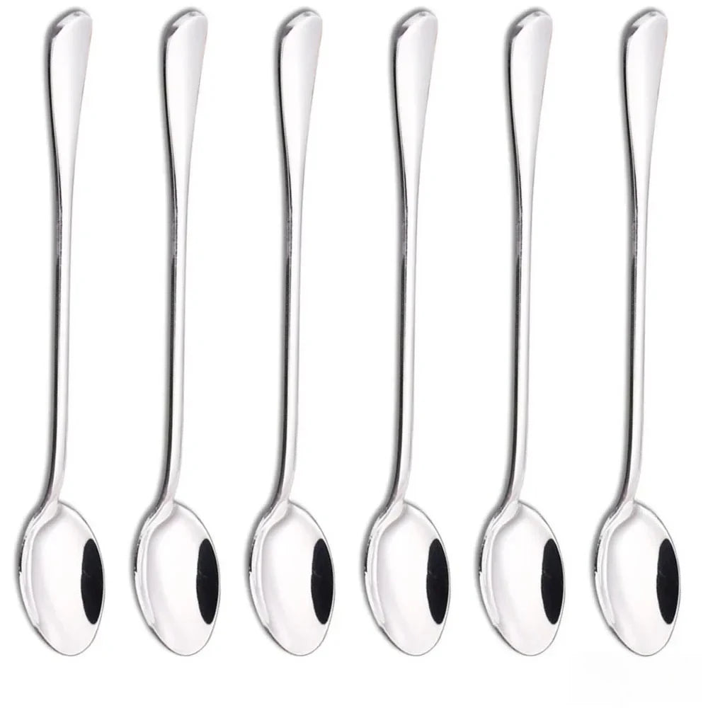 6PCS Stainless Steel Coffee Spoon Long Handle Ice Cream Dessert Tea Spoon For Picnic Drinkware Tableware Kitchen Set Supply