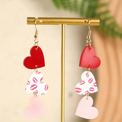 1 Pair EXGOX Valentine'S Day Acrylic Heart Earrings - Cute & Sexy Kiss Pattern Stainless Steel Post All-Season Fashion Jewelry