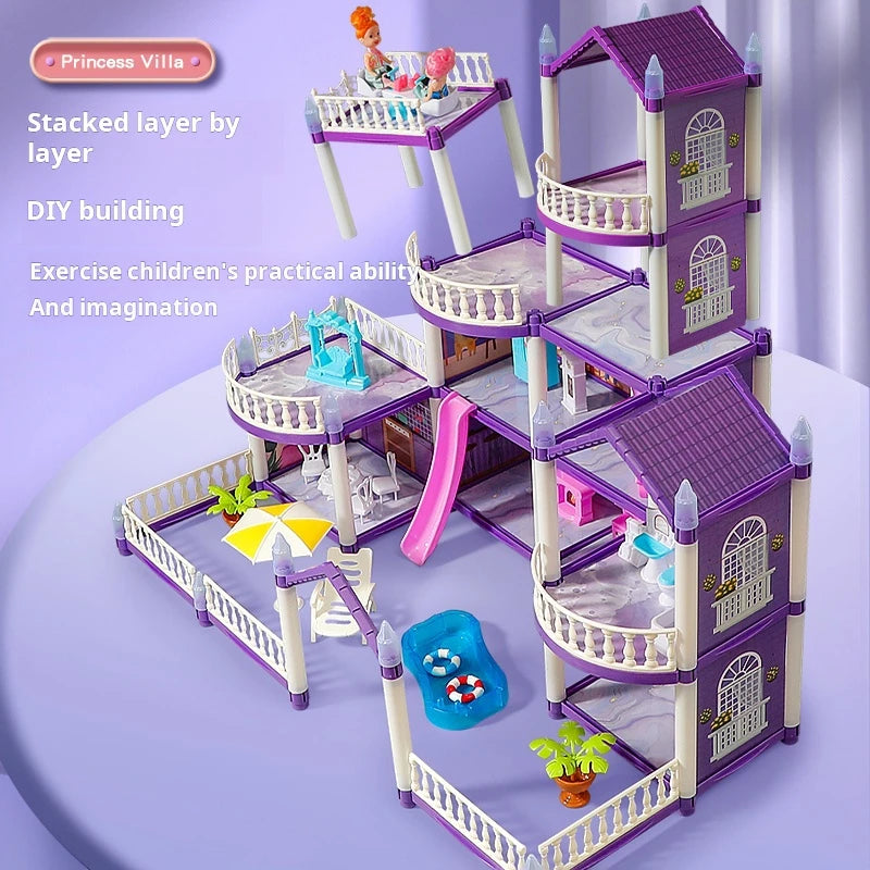 3D DIY Fantasy Princess Castle Villa Assembly Doll House Set Toys, Girls Home Toys & 3D Kids Toys