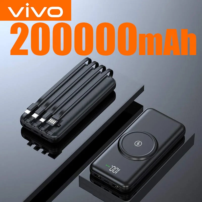 VIVO 200000mAh Power Bank Wireless Charging Power Bank Portable Mobile Power Digital Display 4 Wire For iPhone Samsung Huawei