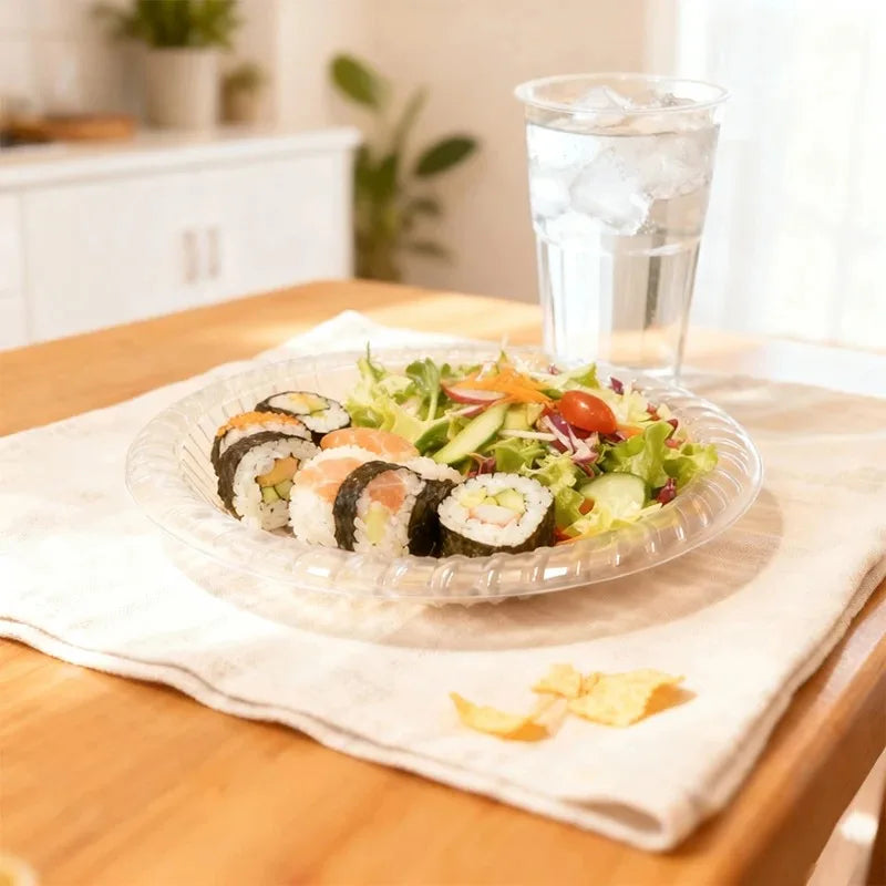 10/20/30PCS Disposable Plastic Plates Transparent Fruit Plates Dessert Salad Kitchen Family Gatherings Christmas Party Supplies