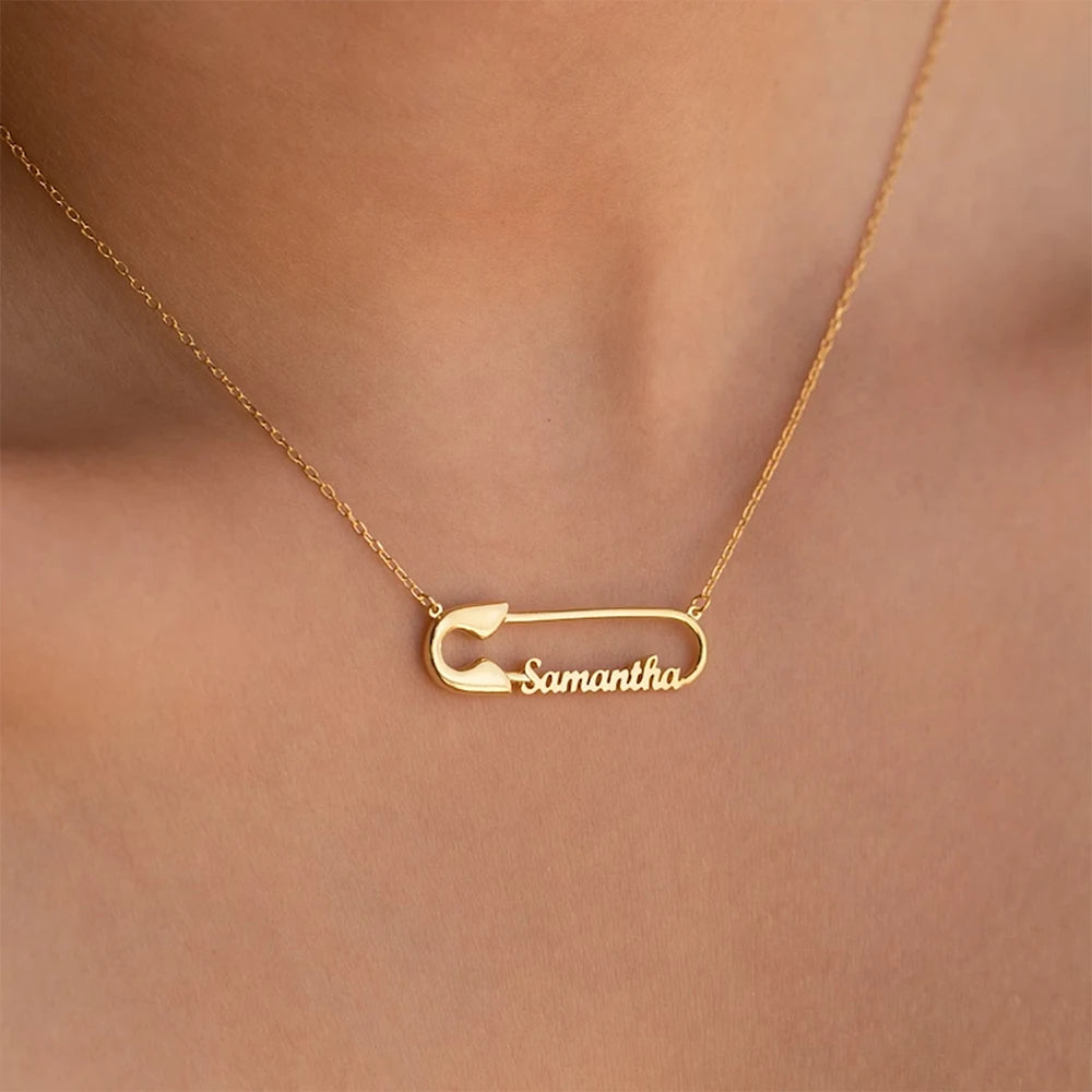Custom Name Safety Pin Necklace Fashion Vintage Elegant Charm Simple Clavicle Personalized Necklace Party Jewelry Gift for Women