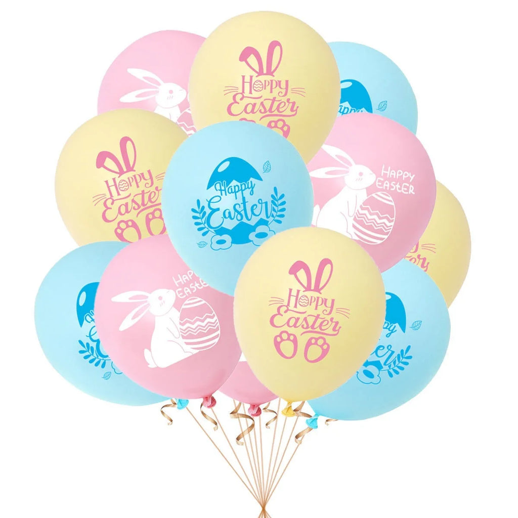 12pcs Easter Balloons Set 12inch Bunny Egg Printed Latex Balloon Happy Easter Party Decorations for Home Kids Gift Spring Decor