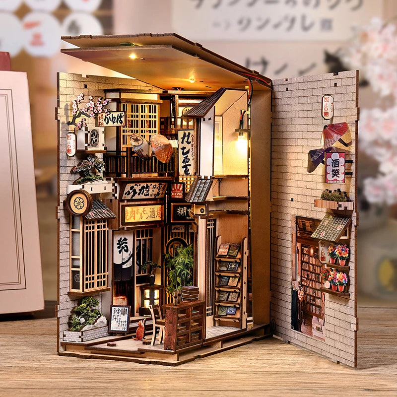 Cat's Alley DIY Miniature House - 3D Wooden Book Nook Kit, Hand-Assembled Bookend & Home Decor, Christmas and Black Friday