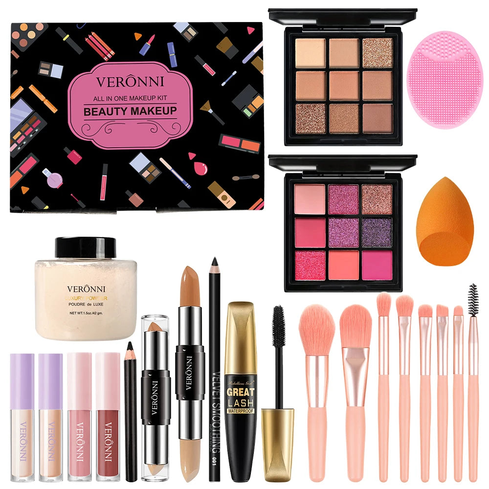 VERONNI All In One Women Makeup Set Include Eyebrow Eyeliner Eyeshadow Makeup Kit Gift Box Valentine's Day gift for your wife