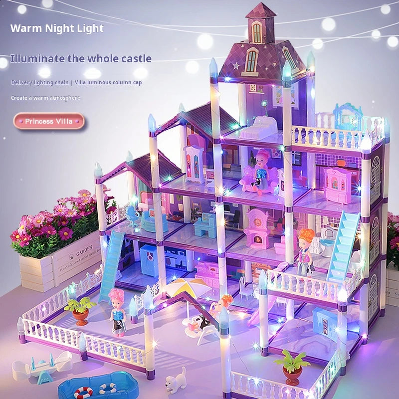 3D DIY Fantasy Princess Castle Villa Assembly Doll House Set Toys, Girls Home Toys & 3D Kids Toys