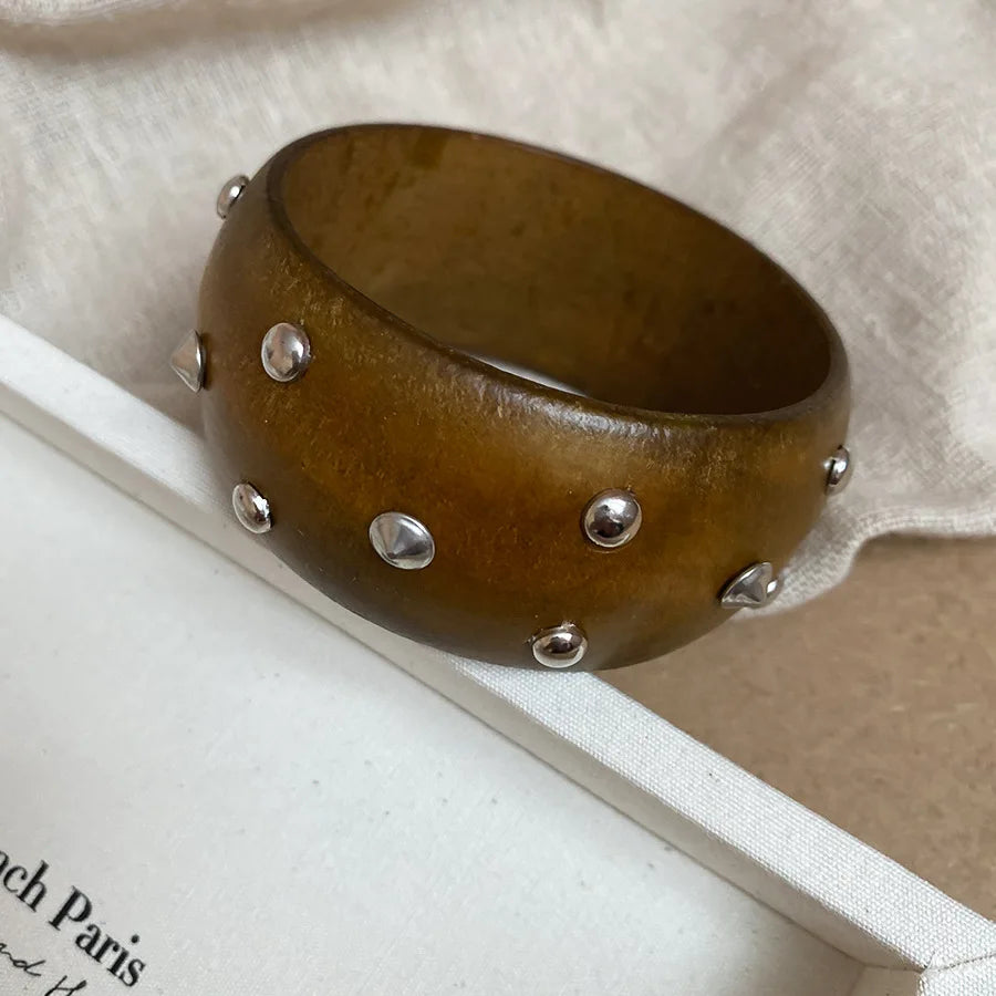 12 Styles Natural Wooden Square Round Bracelet for Women Men Hip Hop  Rivet Beads Wide Bangles Hand Jewelry Pulseras Mujer