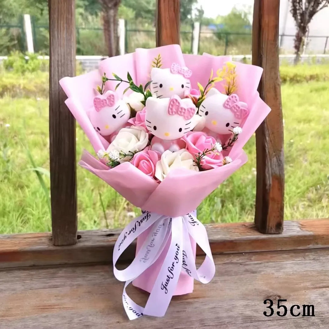 Hello KT Cartoon Plush Bouquet  Anime Rose Flowers Doll Home Wedding Decoration Christmas Valentine's Day Gift