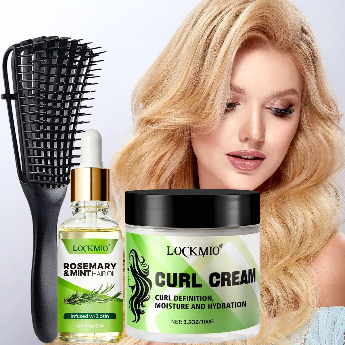 Women Hair Care Styling Products Moisturizing Nourishing Rosemary  Mint Oil Smoothing Shine Curl Cream Massage Detangling Brush