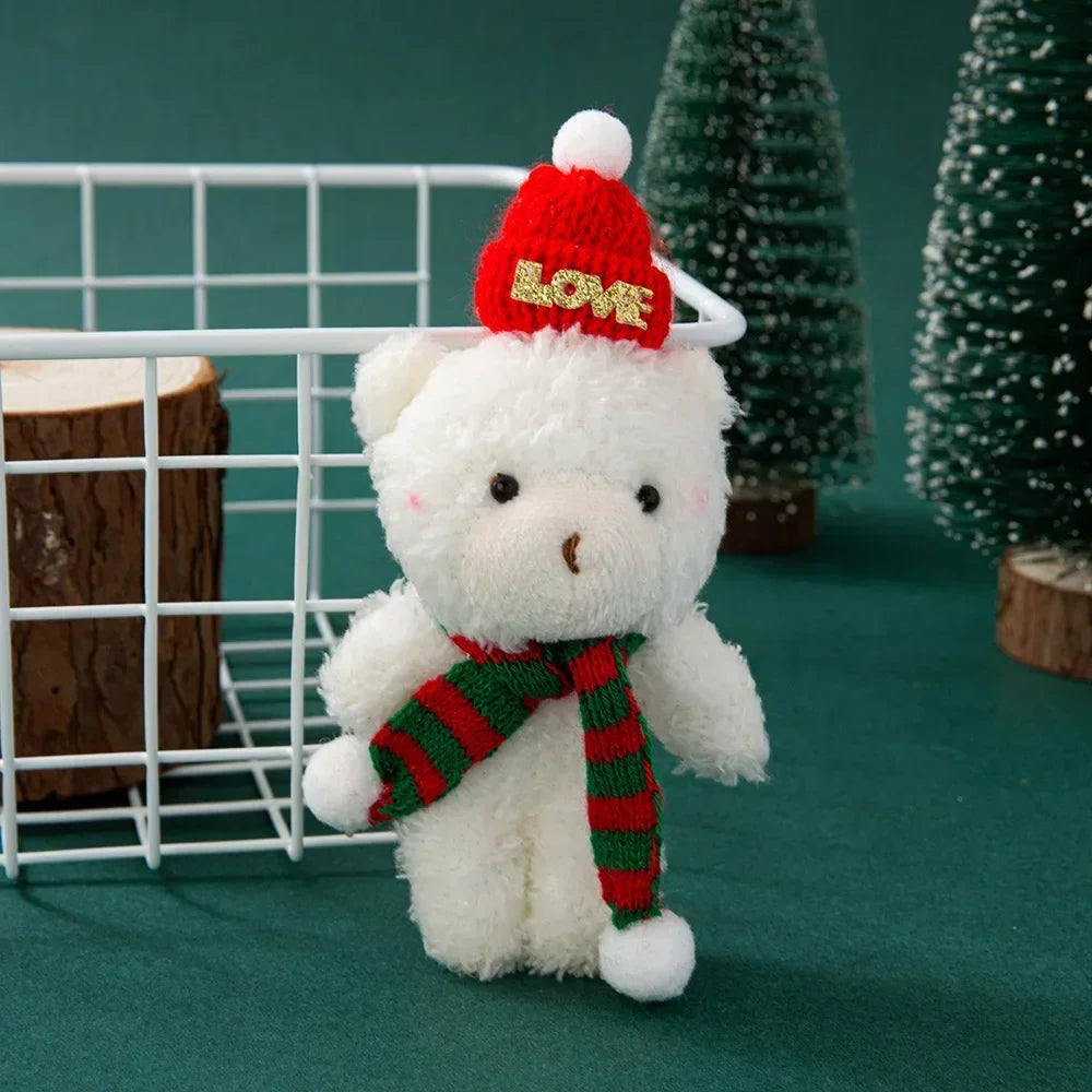 Mini Christmas Bear Doll Plush Bear Gift Clothing Bag Keychain Pendants Baking Decoration Christmas Drop Ornaments Kid Xmas Gift