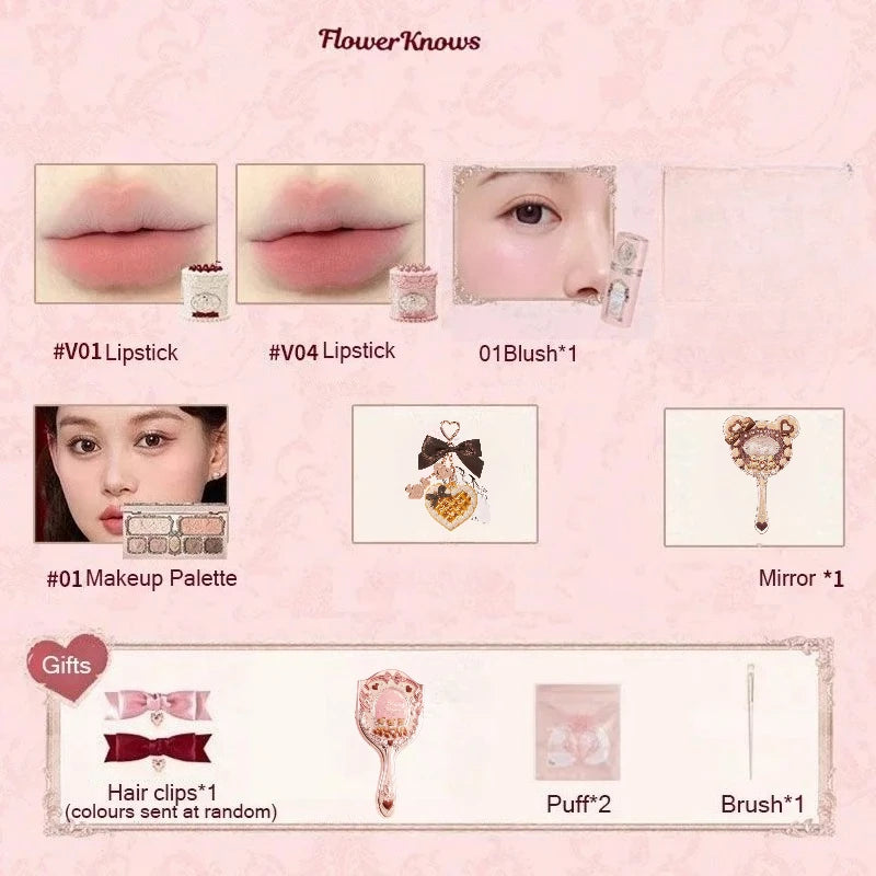 Flower Knows Strawberry Cupid Collection Make Up Sets Cosmetics Full Set Palette Pressed Powder Blush Lipstick Mystery Box