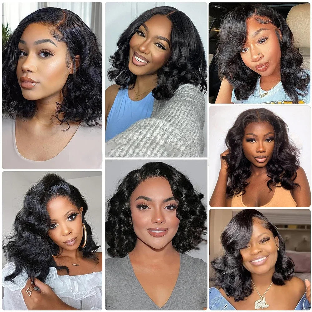 Malaysian Hair Body Wave Short Bob Wig 180% Density 4x4 Lace Closure 100% Human Hair Wig 100% Virgin Hair 13x4 Lace Frontal Wig