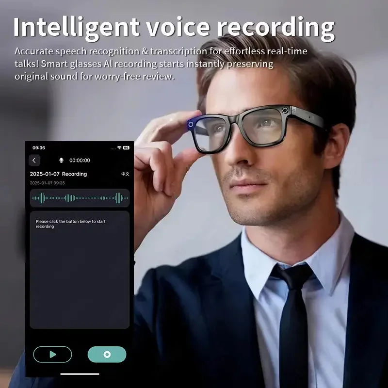 New AI Smart Glasses 800W Pixel Camera Bluetooth HD Call Voice Assistant Stereo Music Player Translate 6K Photochromic Glasses