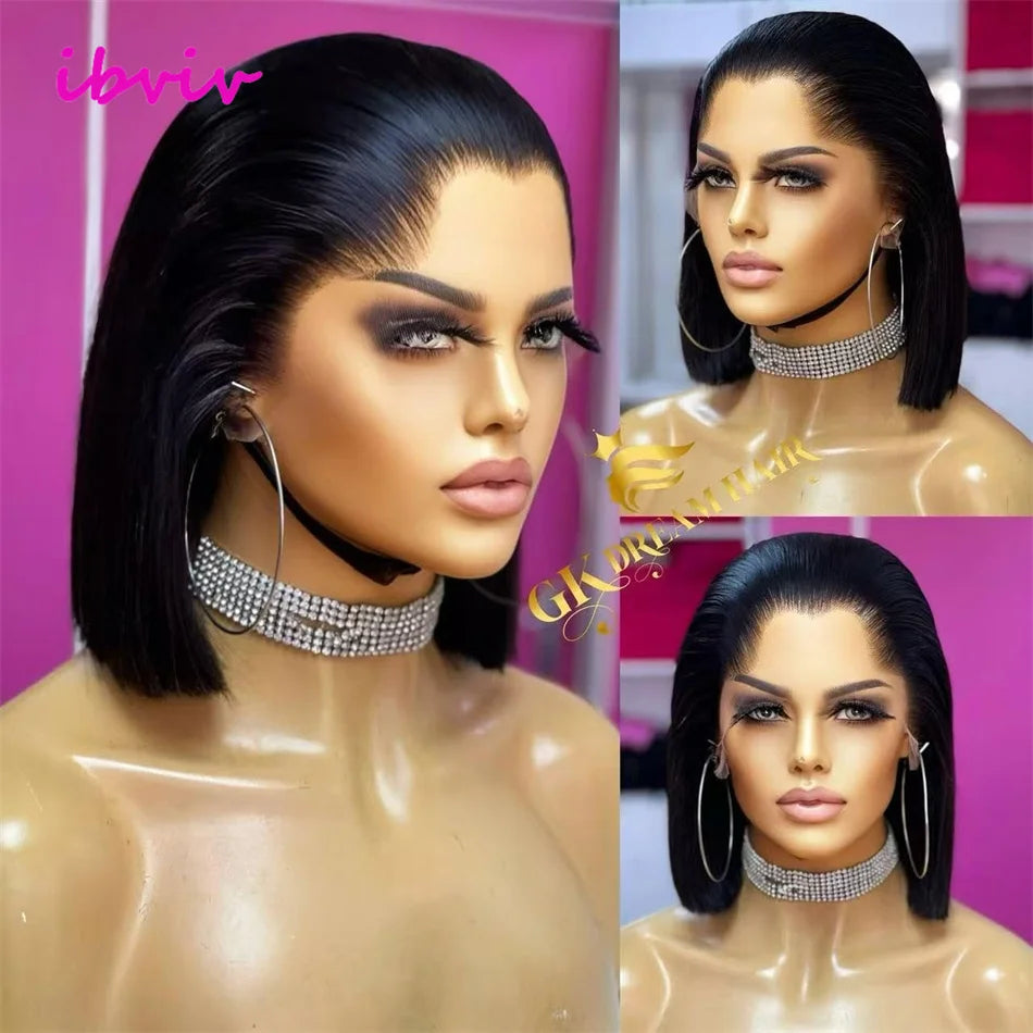 100% 210Density 13x4 Glueless Bob Human Hair Lace Front Wig Raw Vietnamese Bone Straight Preplucked Lace Frontal Human Hair Wigs