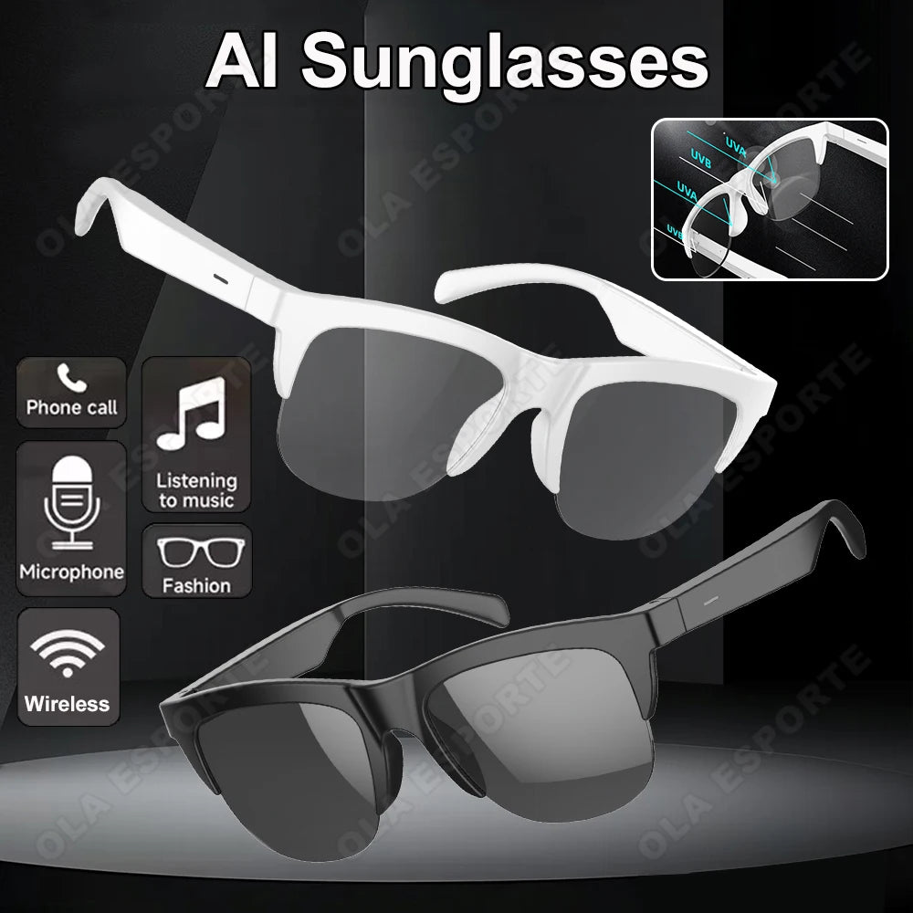 Smart AI Glasses Voice Control Wireless Call Music Playback Hi-Fi Sound Quality High-Capacity Battery UV Protection Sunglasses