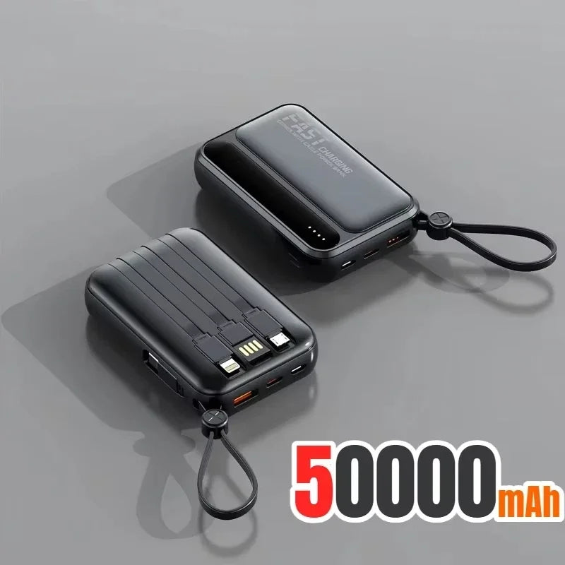 120W 500000mAh Power Bank Large Capacity 4 In1 Cables Intelligent Digital Display Light Portable Powerbank For iPhone Huawei New