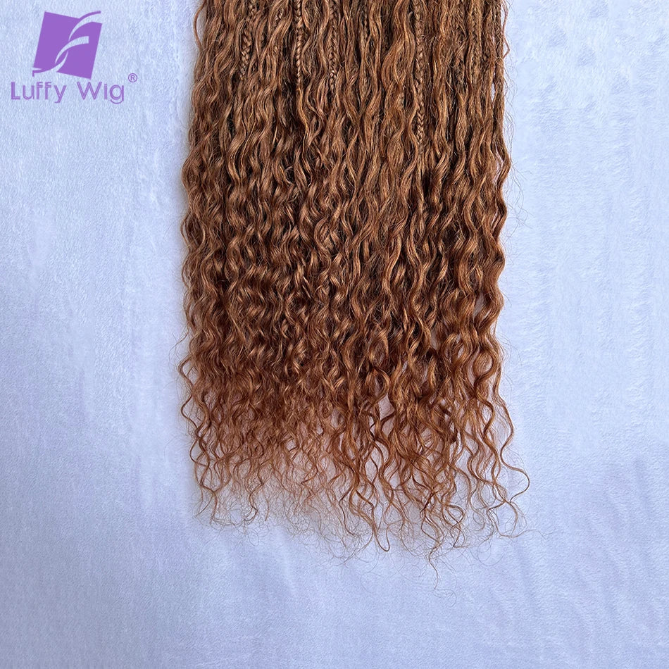 Crochet Boho Box Braids #30 Color Brown Human Hair Curly Full Ends With Pre Looped Braiding Goddess Hair Extensions For Women