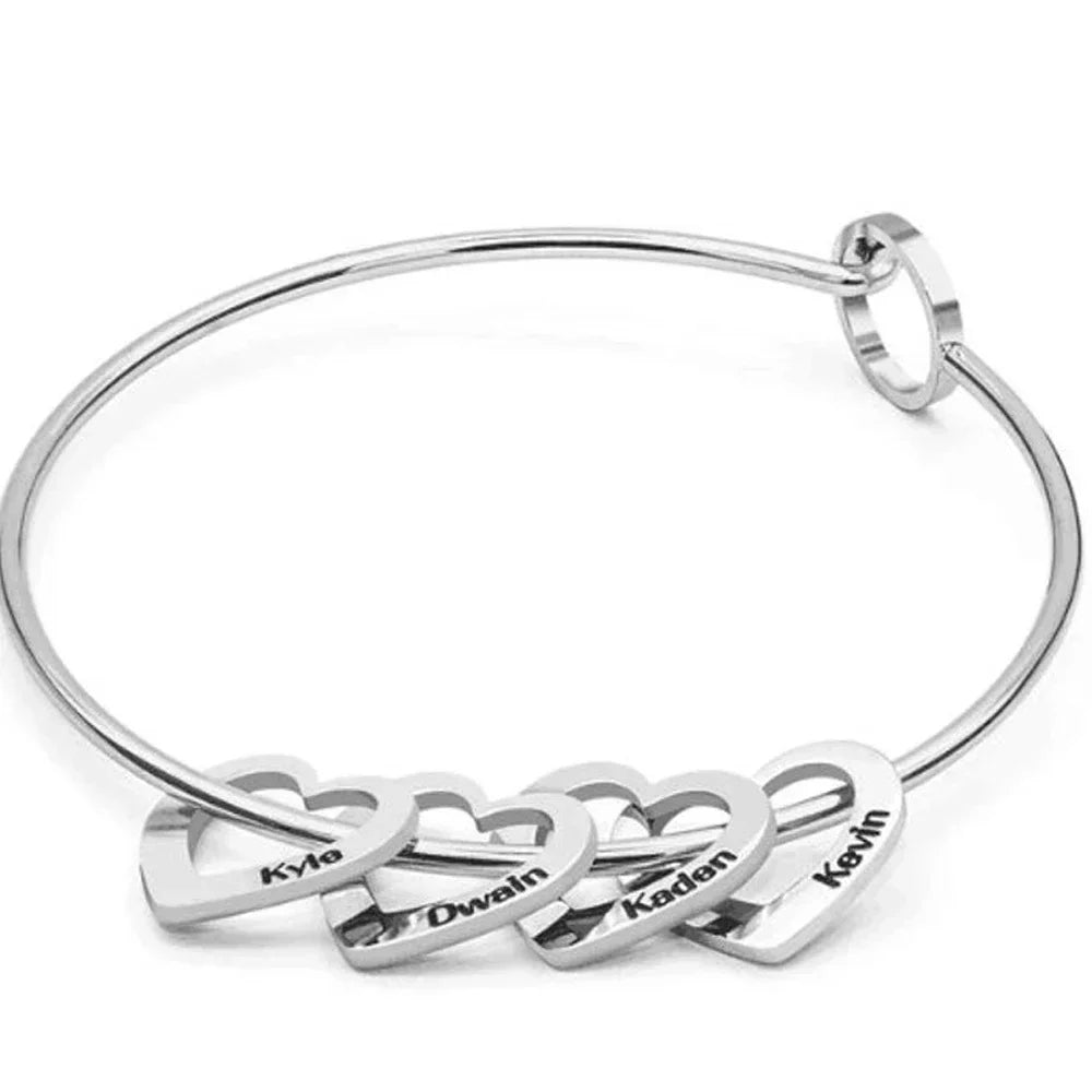 Personalized Bracelet for Women Stainless Steel Love Charms with Carving Name Adjustable Bangle Custom Jewelry Pulseras De Mujer