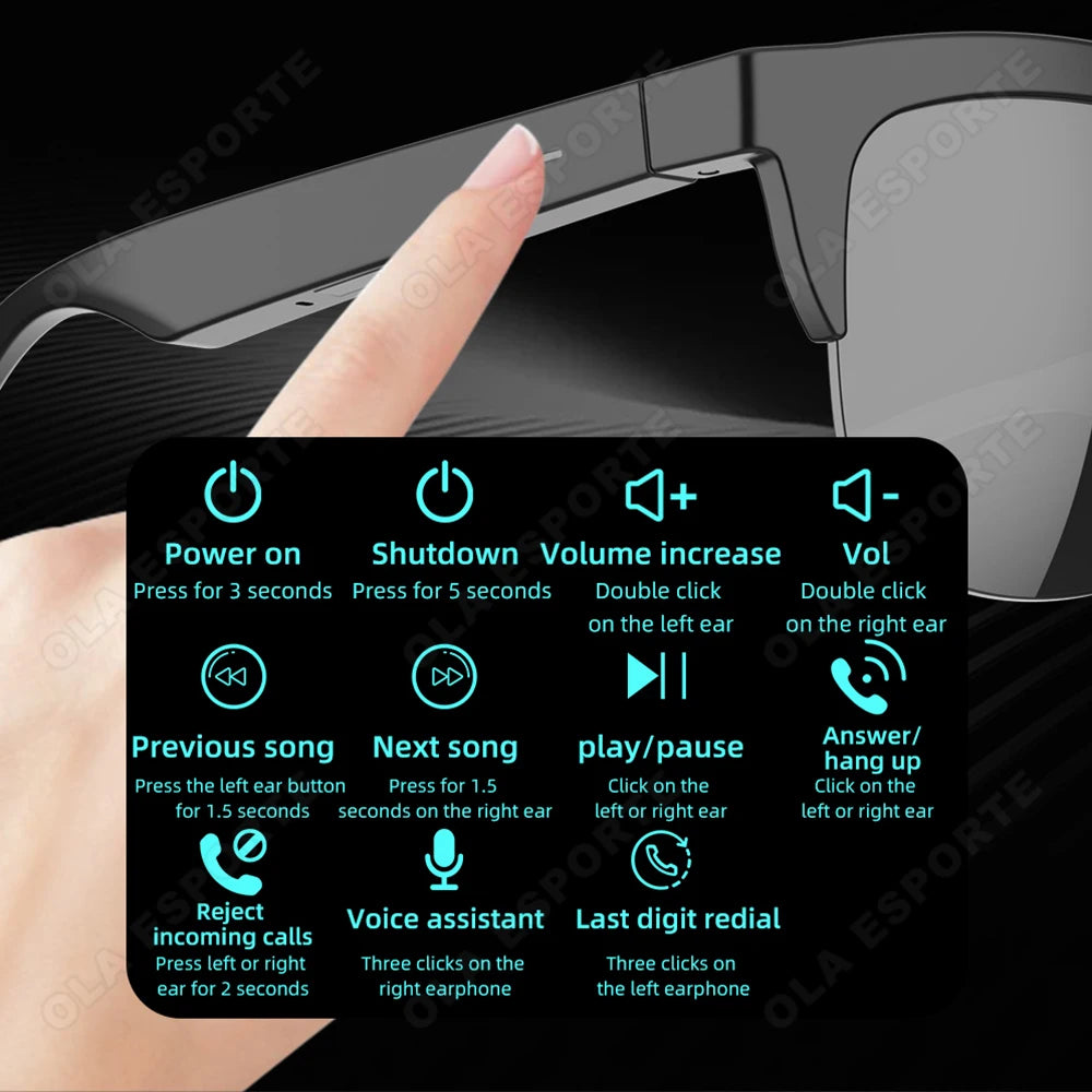 Smart AI Glasses Voice Control Wireless Call Music Playback Hi-Fi Sound Quality High-Capacity Battery UV Protection Sunglasses