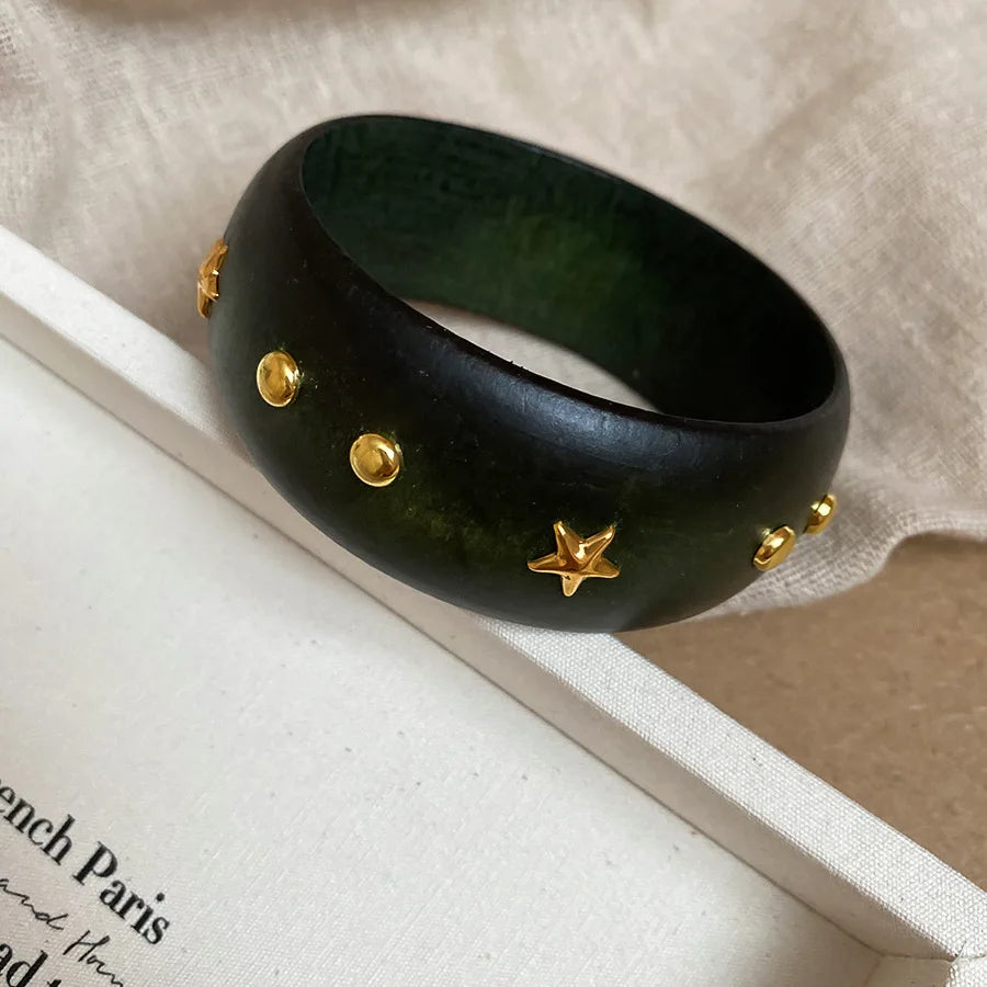 12 Styles Natural Wooden Square Round Bracelet for Women Men Hip Hop  Rivet Beads Wide Bangles Hand Jewelry Pulseras Mujer