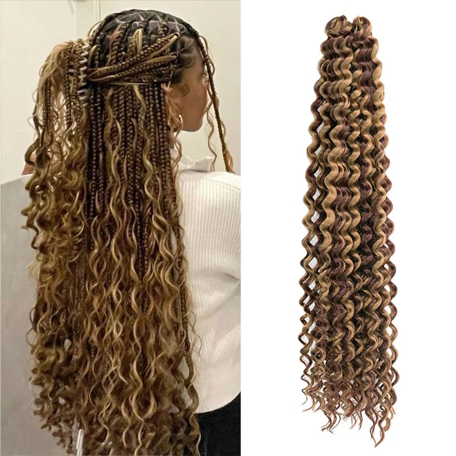 Deep Wave Hair Bundles 613 Piano Blonde Natural Synthetic Hair Extensions Ombre Thick Ponytail Loose Boho Braid Hair