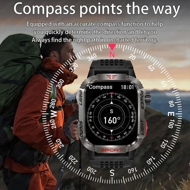 New outdoor Military Smart Watch Men Flashlight