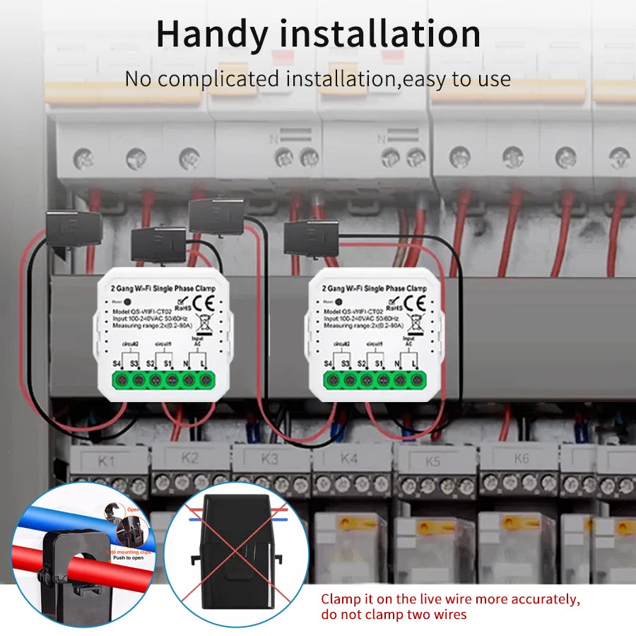 Tuya Wifi Smart Energy Meter 80A Current Sensor Solar PV System Power Production Consumption Bidirectional Monitor APP Control