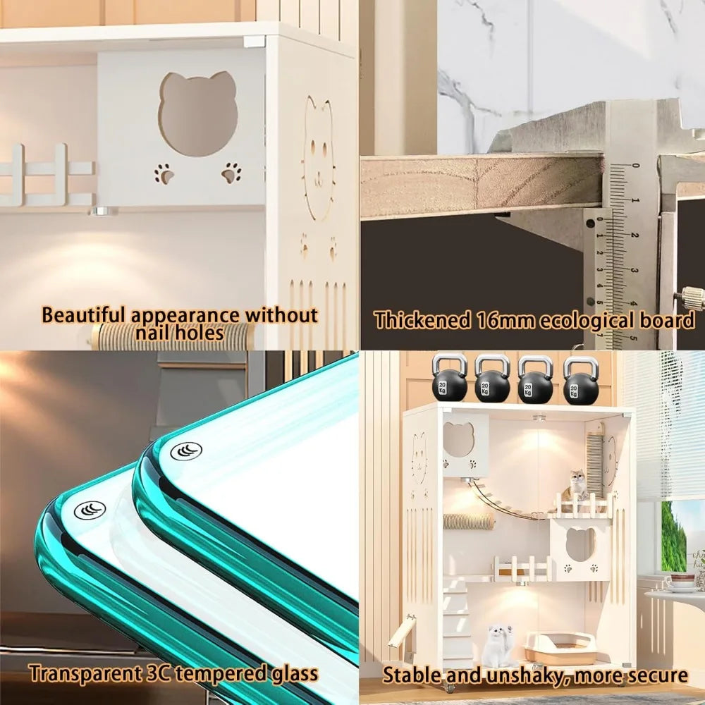 Wood Cat House, Indoor/Outdoor Cat Cage Large Space