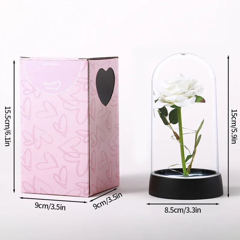 Christmas Valentine's Day Gifts Eternal Rose Flowers in Glass Cover Simulation Rose Flower Desktop Ornament For Girlfriends