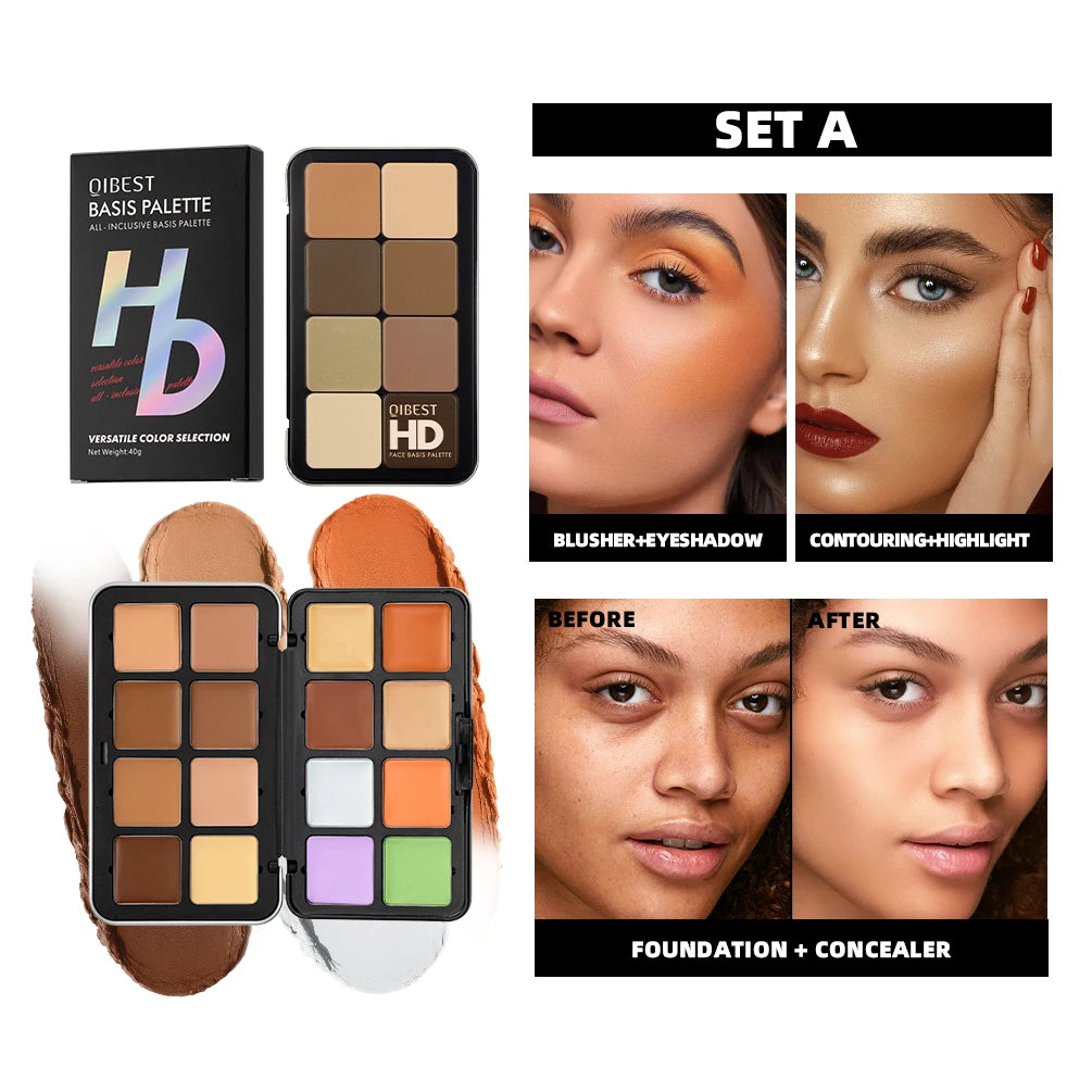 QIBEST 16 Colors Box Blusher Plate Multi-Color Cream Blush Plate Concealer Contour And Highlighter Palette Makeup Blush Face