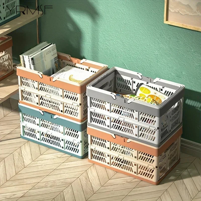 Foldable Storage Basket Large Capacity Pastel Handle Design Home Organization Box for Kitchen Living Room Desk Storage Basket