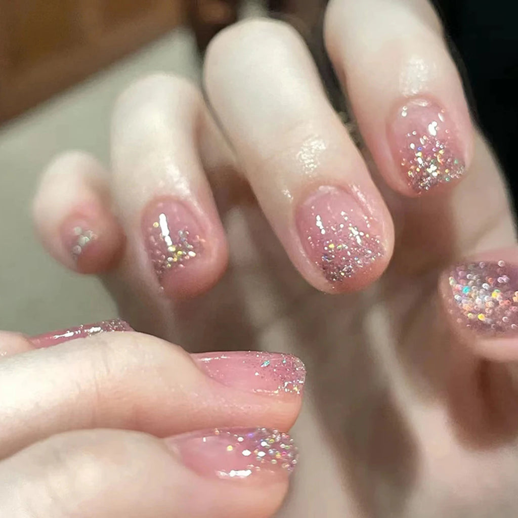 Blush Pink False Nails Bowknot Diamond Pearl Nails