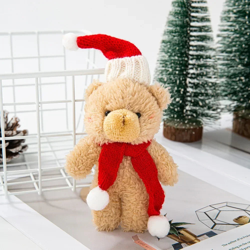 Mini Christmas Bear Doll Plush Bear Gift Clothing Bag Keychain Pendants Baking Decoration Christmas Drop Ornaments Kid Xmas Gift