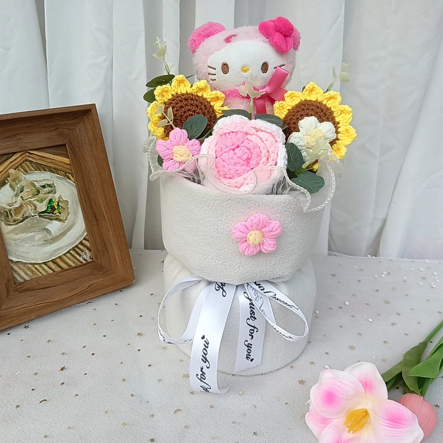 Hello KT Cartoon Plush Bouquet  Anime Rose Flowers Doll Home Wedding Decoration Christmas Valentine's Day Gift