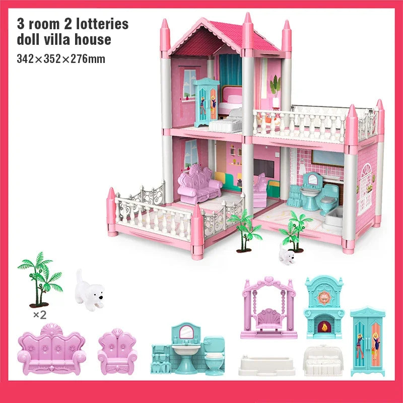 3D DIY Dream Princess Castle Villa Assembly Doll House Set Toy Girl Family Toy Children's Music Doll House Assembly Villa House