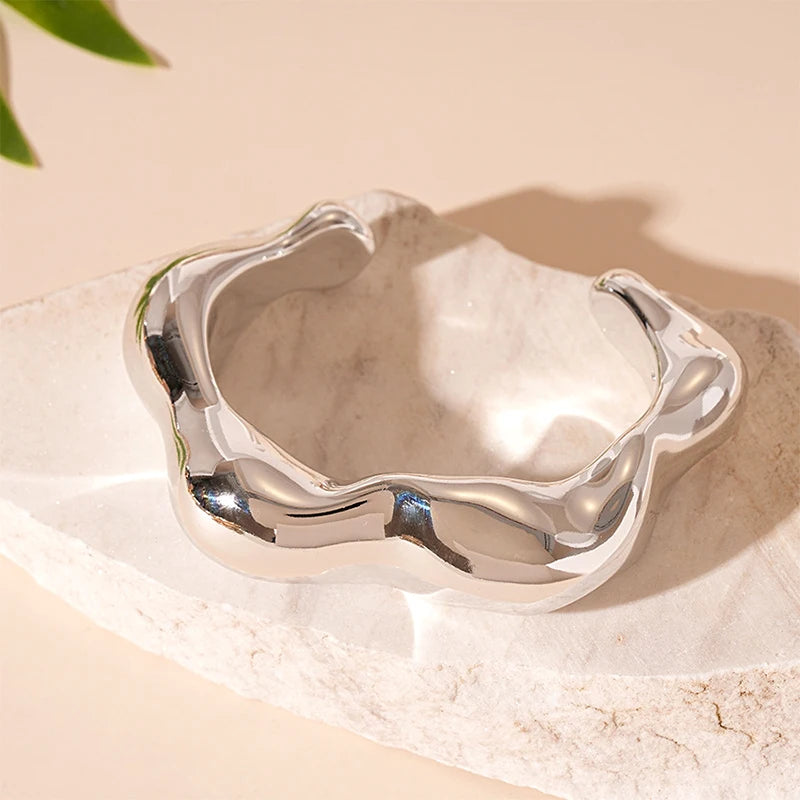 Exaggerated Irregular Cuff Bracelets for Women Fashion Punk Gold Silver Color Glossy Opening Plastic Bangle Female Jewelry