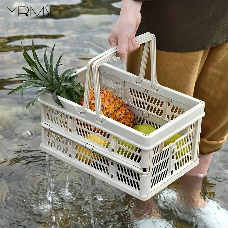 Foldable Storage Basket Large Capacity Pastel Handle Design Home Organization Box for Kitchen Living Room Desk Storage Basket