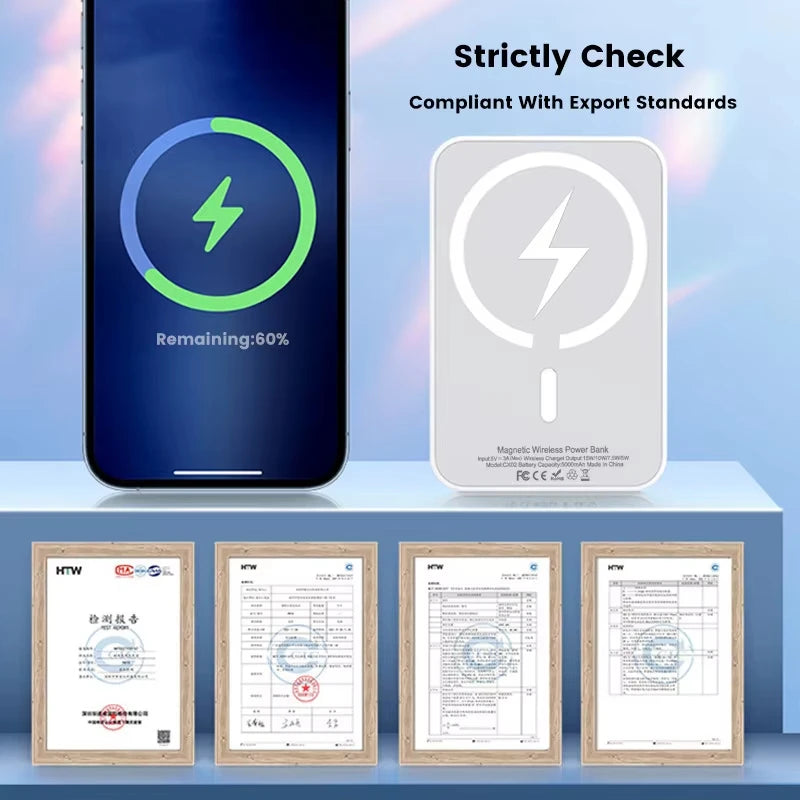 50000mAh Magnetic Power Bank Type-C Port External Battery Portable Wireless Charger for iPhone Xiaomi Huawei Spare Battery