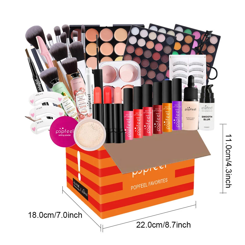 POPFEEL Multifunctional Women’s Makeup Set-Complete Beginner -Friendly Cosmetic Kit with Eyeshadow Palette, Lipstick, Hand Cream