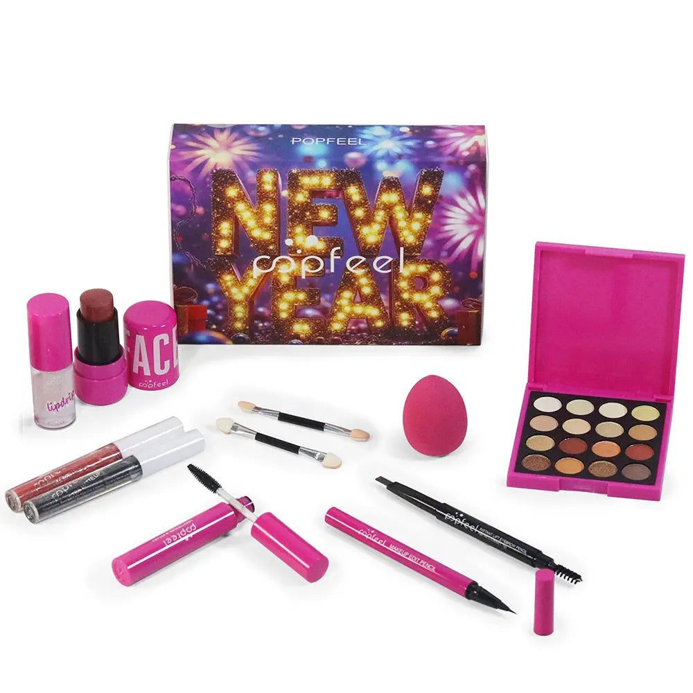 POPFEEL 12-Piece New Year Makeup Set – 2026 Edition cosmetics with Eyeshadow, Blush, Lipstick & Gloss, Mascara, Eyebrow Pencil, Eyeliner.
