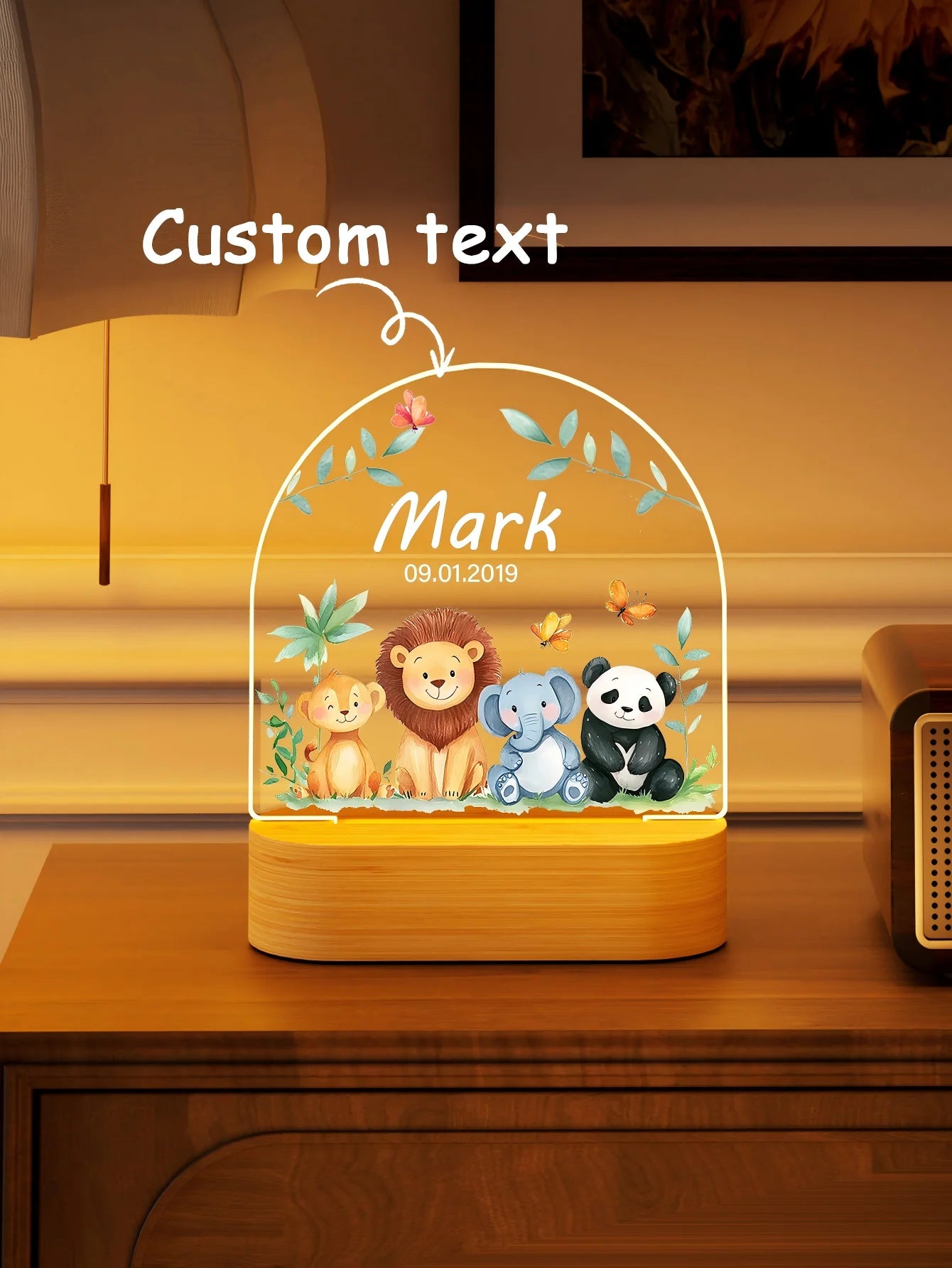 Custom name Creative gift, animal theme, send boys, girls 3D light LED night light warm light birthday gift Christmas gift