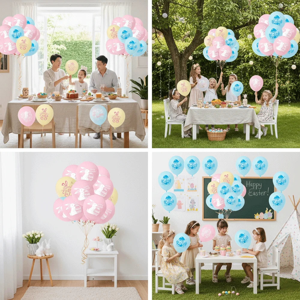 12pcs Easter Balloons Set 12inch Bunny Egg Printed Latex Balloon Happy Easter Party Decorations for Home Kids Gift Spring Decor