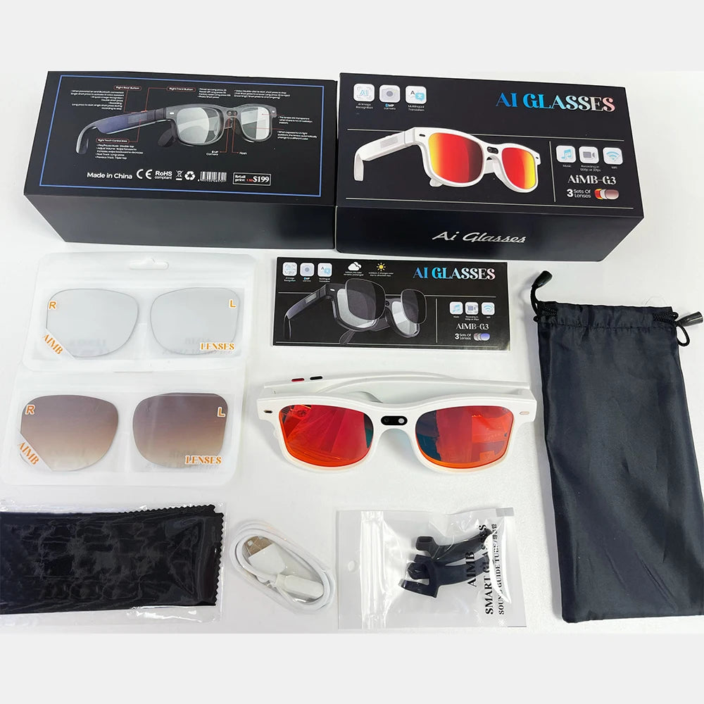 IUTECH Smart Glasses With 8MP Camera HD Color AI Translation  Bluetooth Call Voice Assistant