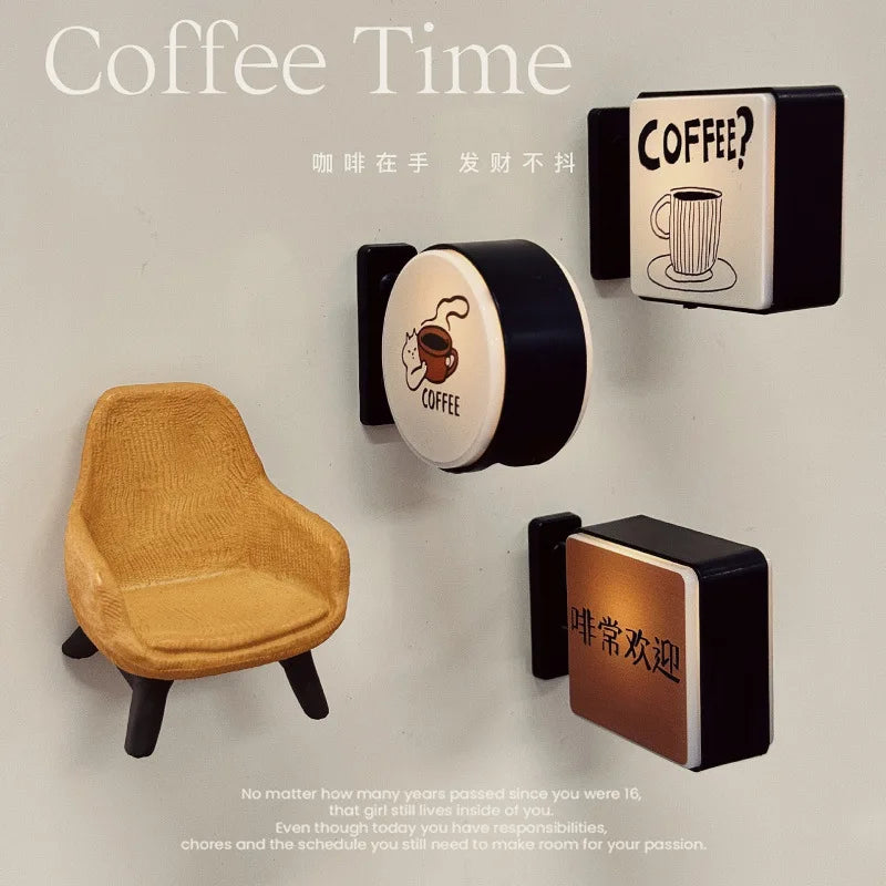 Coffee Corner Creative Atmosphere Light Sign Fridge Magnet Magnetic Home Miniature Pegboard Coffee Shop Glowing Decoration
