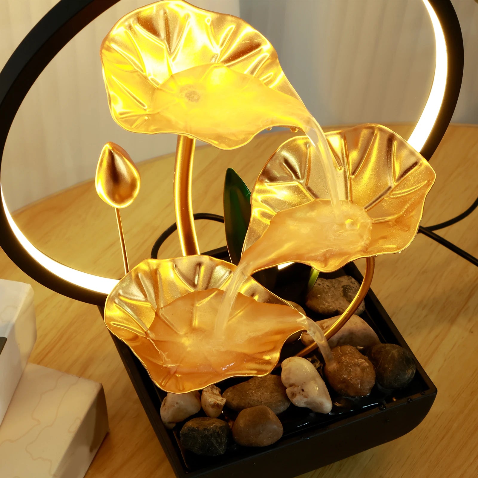 Tabletop Water Fountain Waterfall Fountain Natural Lights For Home Decor